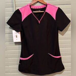 🩺 HeartSoul Women's Black and Pink Scrub Top Size Small